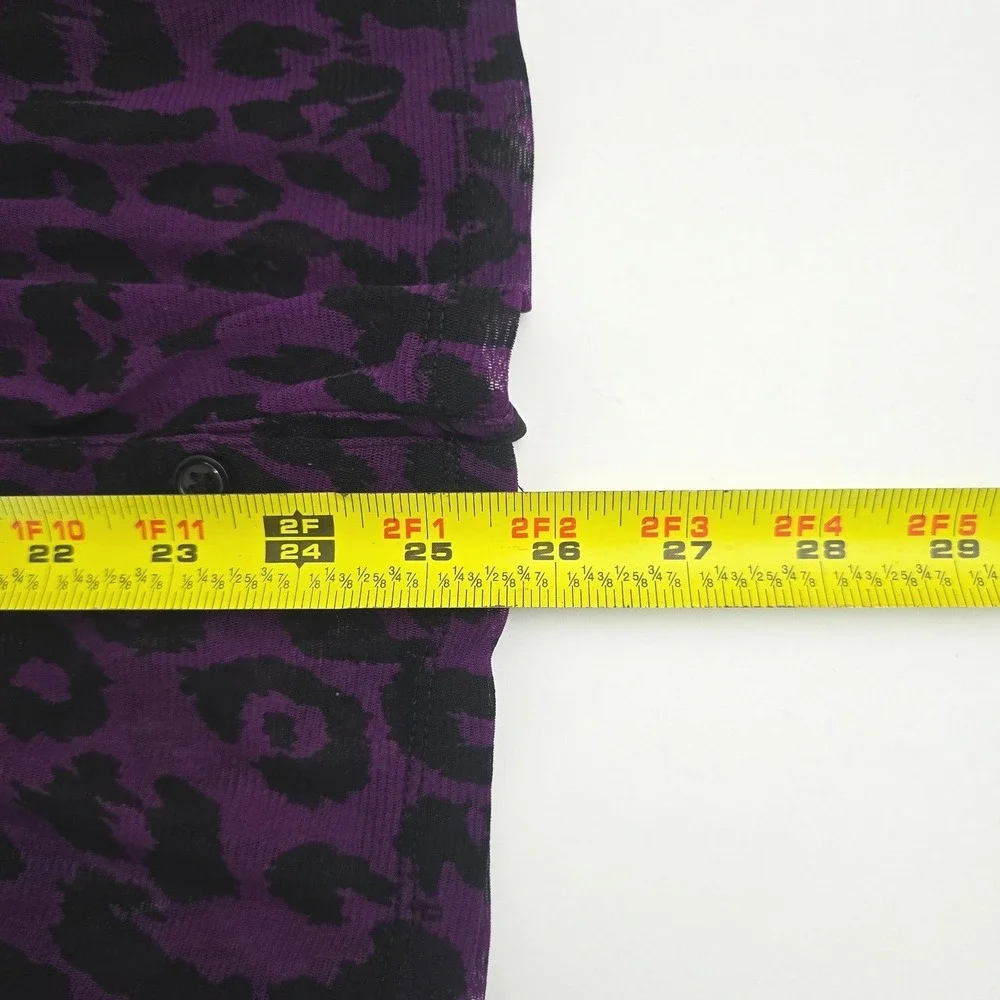 I.N.C International Concept Sheer Animal Print Short Sleeve Ruffle Neck Purple L